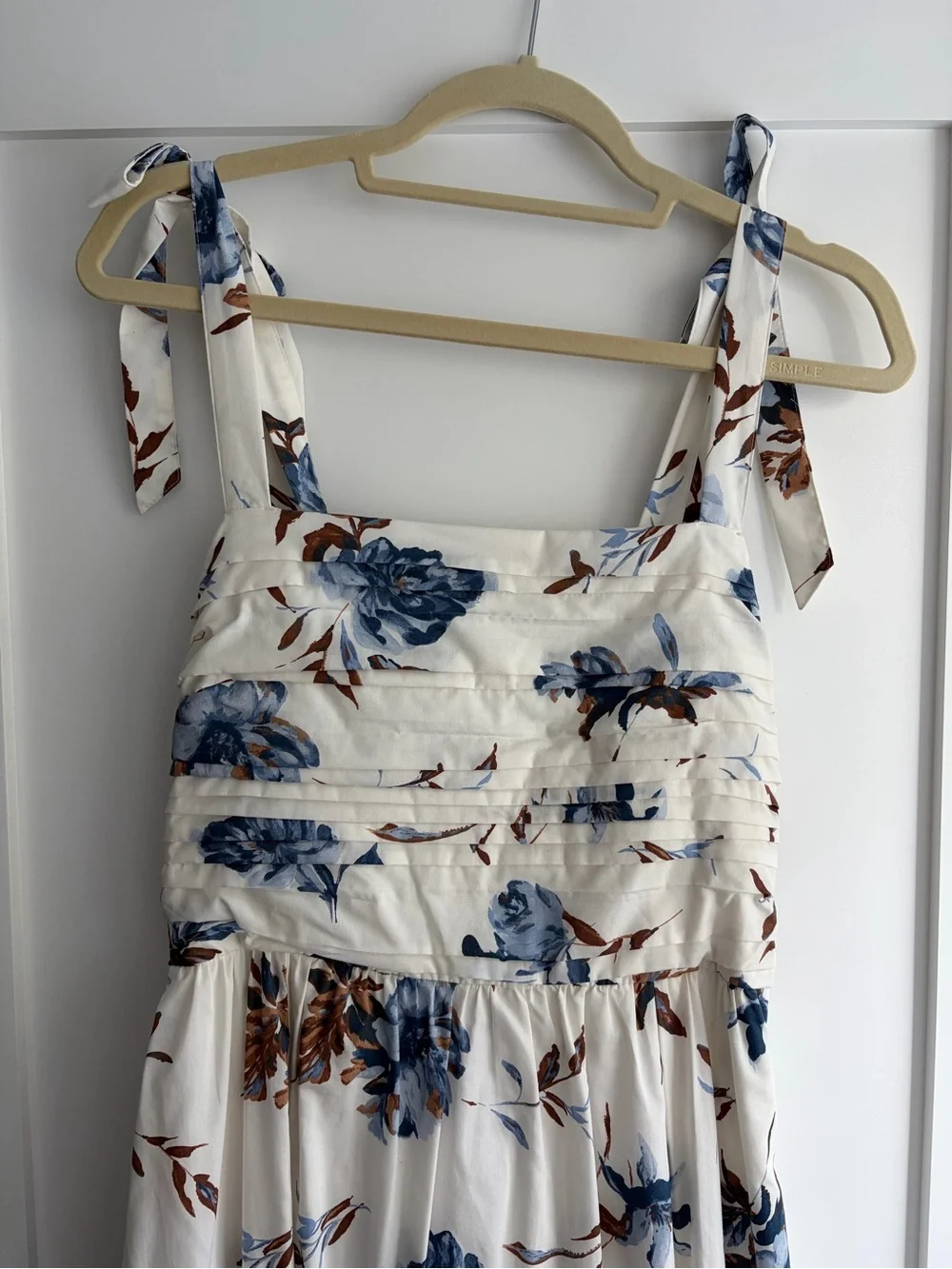 Abercrombie & Fitch Cream Maxi Dress with Blue Floral Print tie straps.